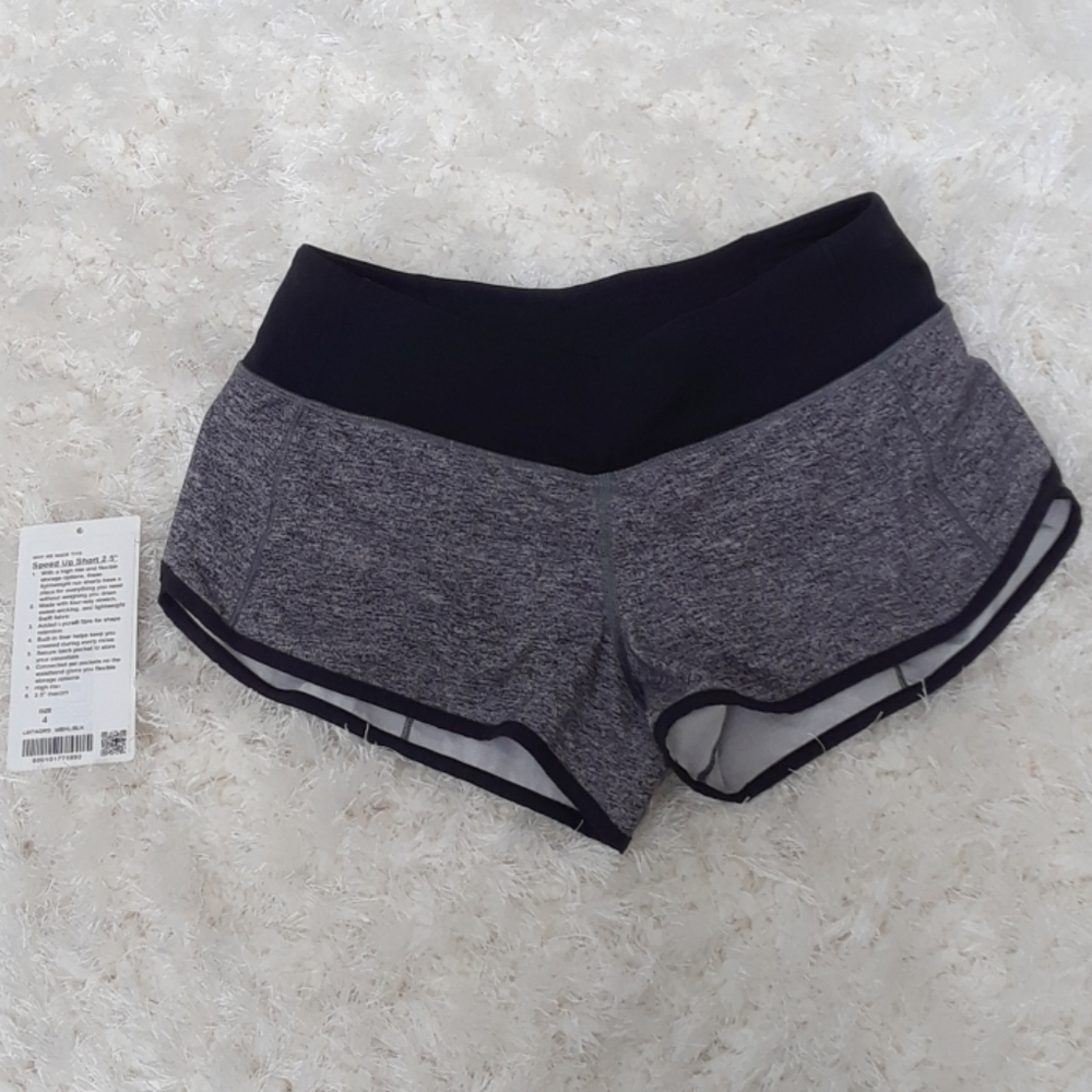 Lululemon grey black speed up shorts size 4